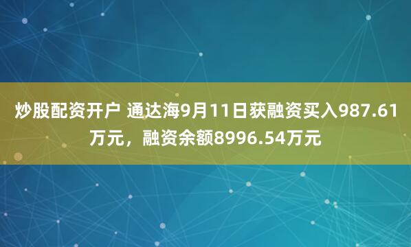 炒股配资开户 通达海9月11日获融资买入987.61万元,融资余额8996.54万元